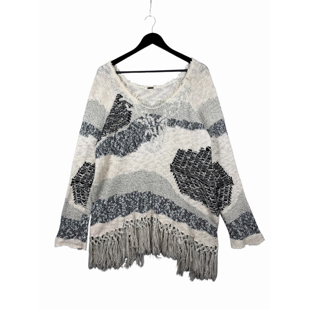 Free People Boho Woven Cotton Blend‎ Women's M/L (approx) Sweater w Fringe